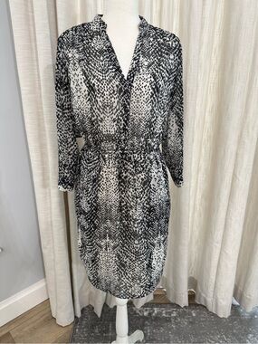 Vince Camuto Black & White Printed Midi Shirt Dress